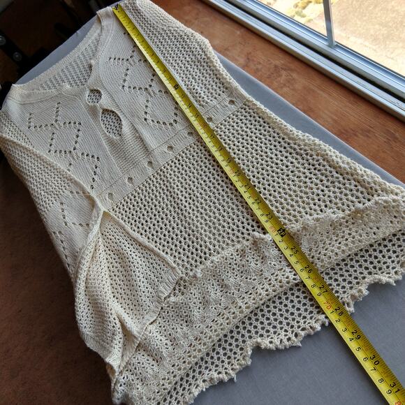 Repaired Lightweight Knit Top Swim Cover M / L long bell sleeve Hi-Lo upcycled - Picture 11 of 15